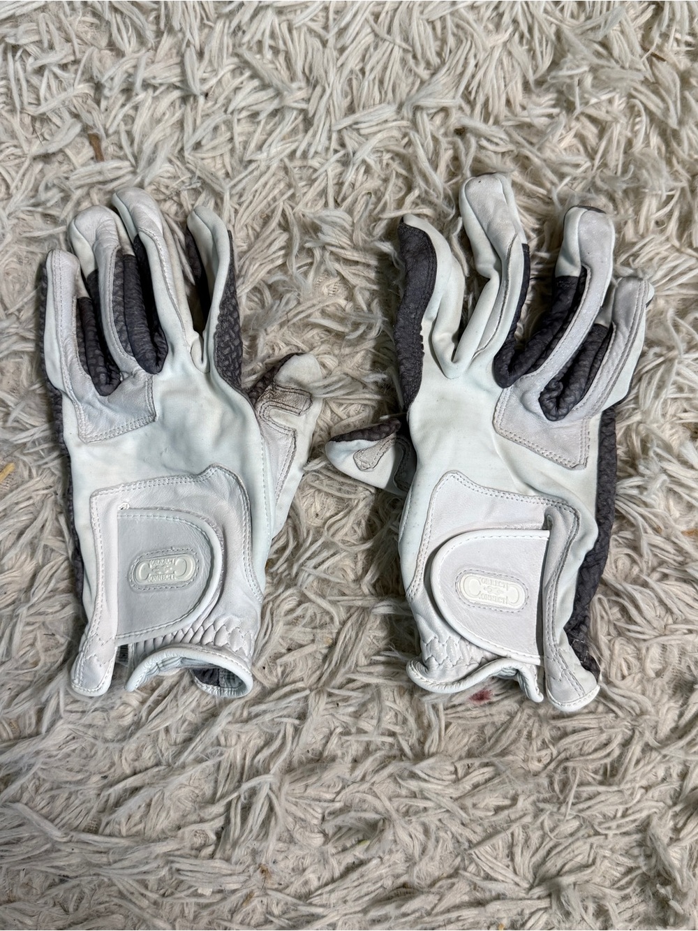 Large White/Grey Correct Connect English Horseback Riding Gloves